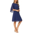 thumbnail image 4 of INSPIRE CHIC Women's Chiffon Dresses Flutter 3/4 Sleeve Crewneck Flowy Knee Length Dress Cocktail Party Wedding Outfits L Dark Blue, 4 of 6