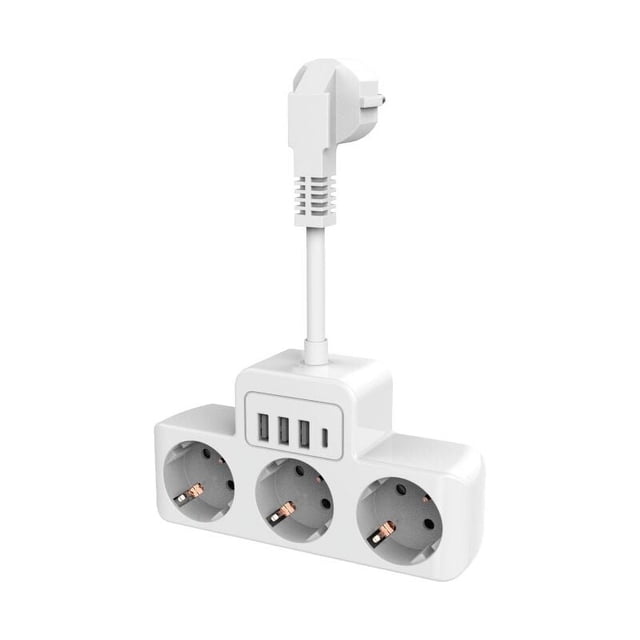 Regleta con interruptor individual, USB C Toma múltiple Regleta eléctrica de pared con 4 tomas y 3 cargadores USB Regleta Adaptador de enchufe USB estándar europeo Cable corto de 0,1 m,