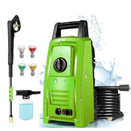 2025 New 4500PSI Electric Pressure Washer, Small Potable Power Washer with 20FT Pressure Hose, 4 Nozzle Set, Powerwashers for Home/Cars/Fences/Windows, Green