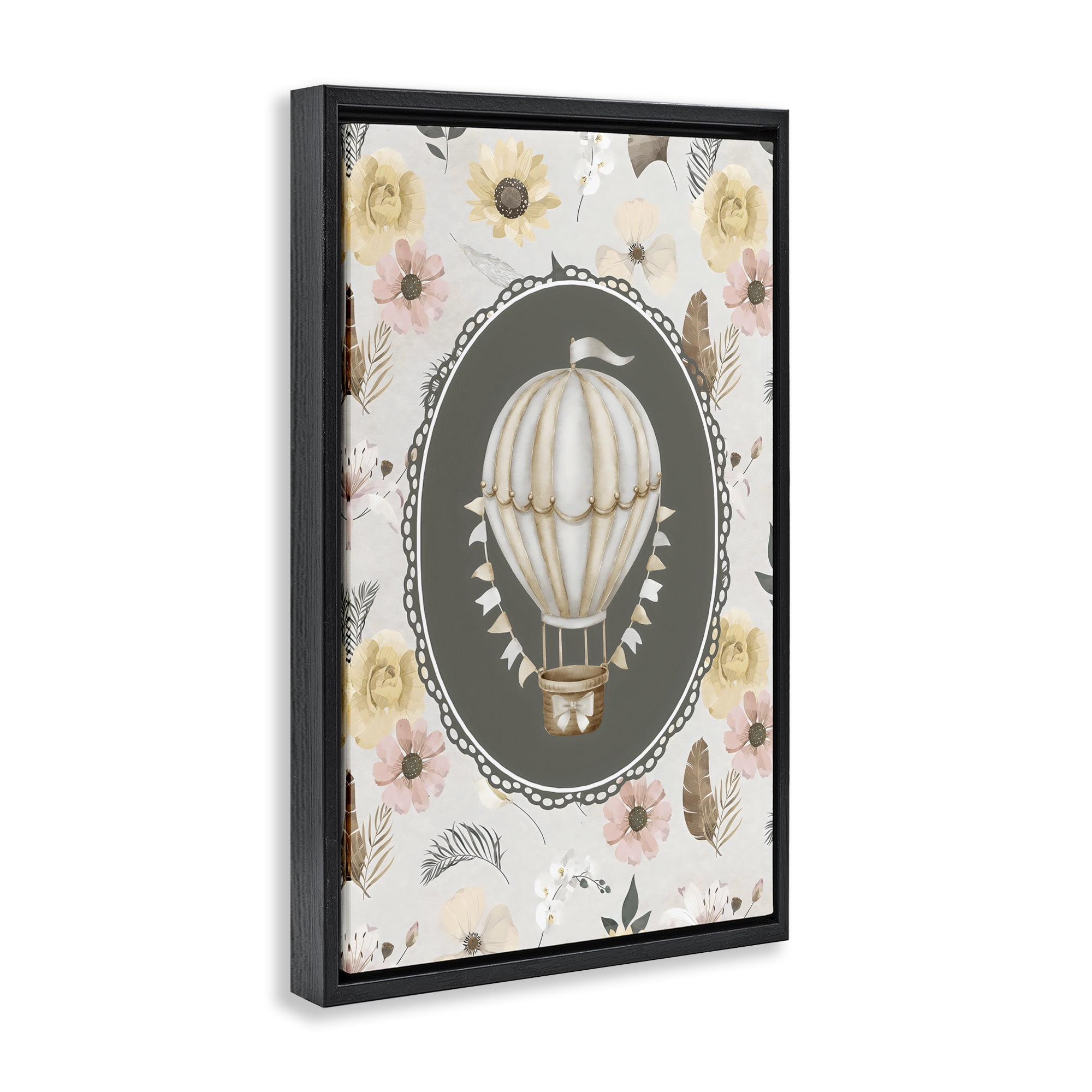 Stupell Industries Sunnyside Balloon over Florals Black Framed Floater Canvas Wall Art, design by Ink Drop Loft