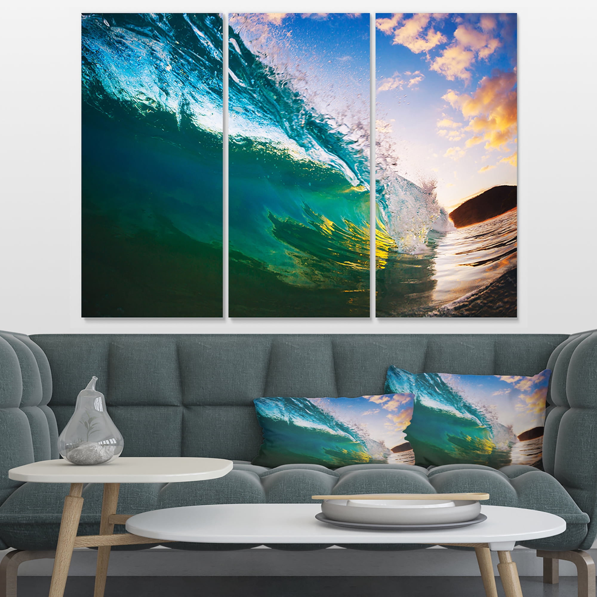 Designart 'Ocean Wave at Sunset ' Photography Canvas Art Print