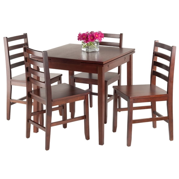 Winsome Wood Pulman 5-Pc Dining Set, Extendable Table & 4 Ladder-back Chairs, Walnut Finish