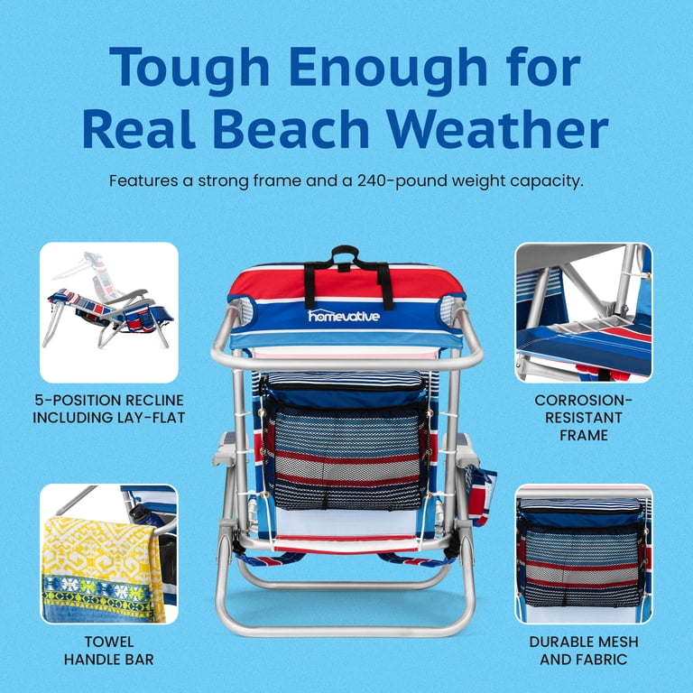 Homevative Silla De Playa Tipo Mochila Plegable Con 5 Posiciones
