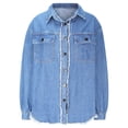 thumbnail image 4 of Wowcloth Women's Denim Jacket, Loose Fit Washed Lapel Collar for Casual Daily Wear, 4 of 6