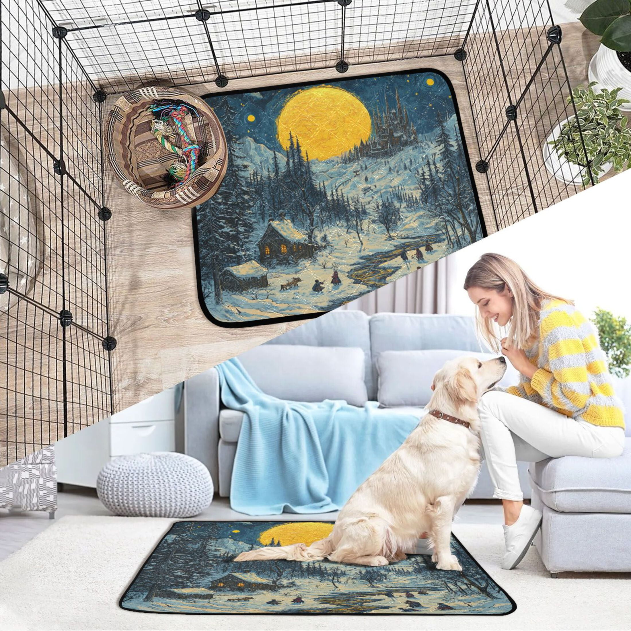 Qxltty Winter Village View Cat litter Pads Pet Set of 3 Diaper Mats Center Anti-leakage Layer Absorbent Soft and Comfortable