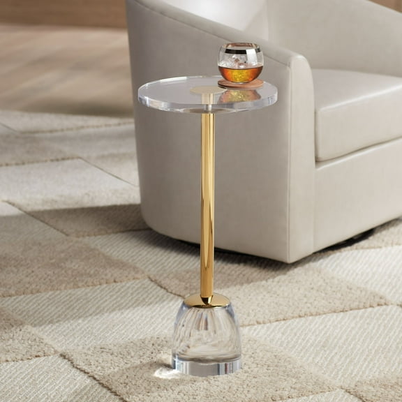 55 Downing Street Caldwell 24 3/4" Luxe Gold Side Table with Acrylic Top and Glass Base