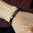 thumbnail image 3 of Men Infinity Braided Leather Bracelet,To My Dad Infinity Bracelet,Engraved Love You Forever Stainless Steel Infinity Knot Braided Leather Bracelet Gift for Him Birthday(21CM), 3 of 4