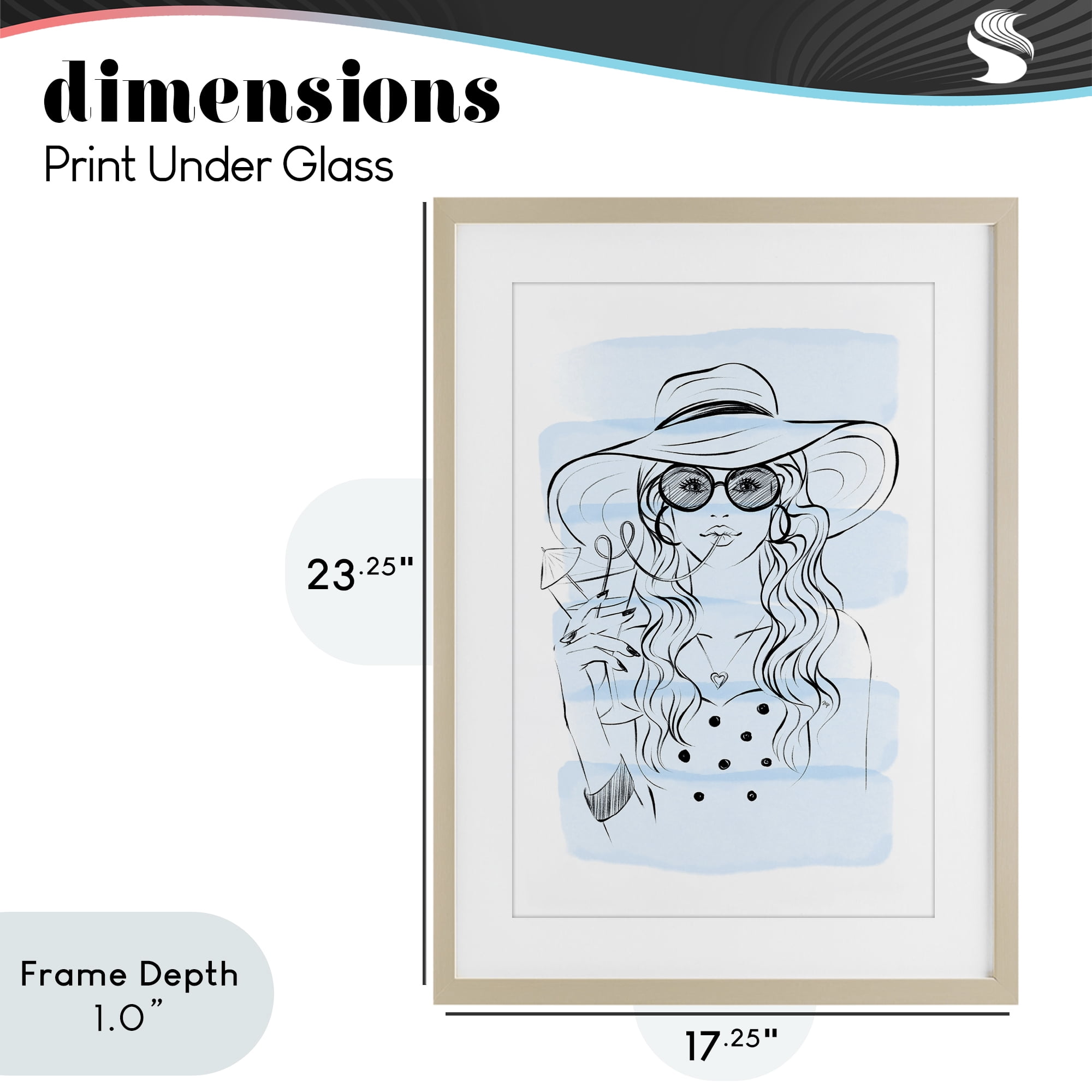Stupell Industries Sipping Drink Girl in Sun Hat Birch Framed Print Under Glass, design by Martina Pavlova