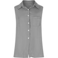 thumbnail image 3 of Aricy Women Button Down Linen Tank Tops Sleeveless Shirts Dressy Roll Up Summer Lapel Neck Elegant Vests Casual Work Loose Vests Casual Tunic T Shirts Tees, 3 of 5