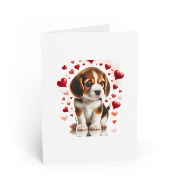 DistinctInk Greeting Card / Note Card - Valentine's Day Beagle Puppy - PACK of 10