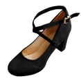thumbnail image 6 of HEWUQI Womens Closed Toe Suede Heels Cross Ankle Strap Slingback Block Pumps Comfortable Elegant Party Wedding Dressy Shoes Black Size 7.5, 6 of 6
