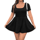 thumbnail image 1 of Vestido Mini para Mujer, Escote Cuadrado, Corta, Dobladillo con Volantes y Pantalones Cortos Incorporados, Negro, Talla L, 1 of 10