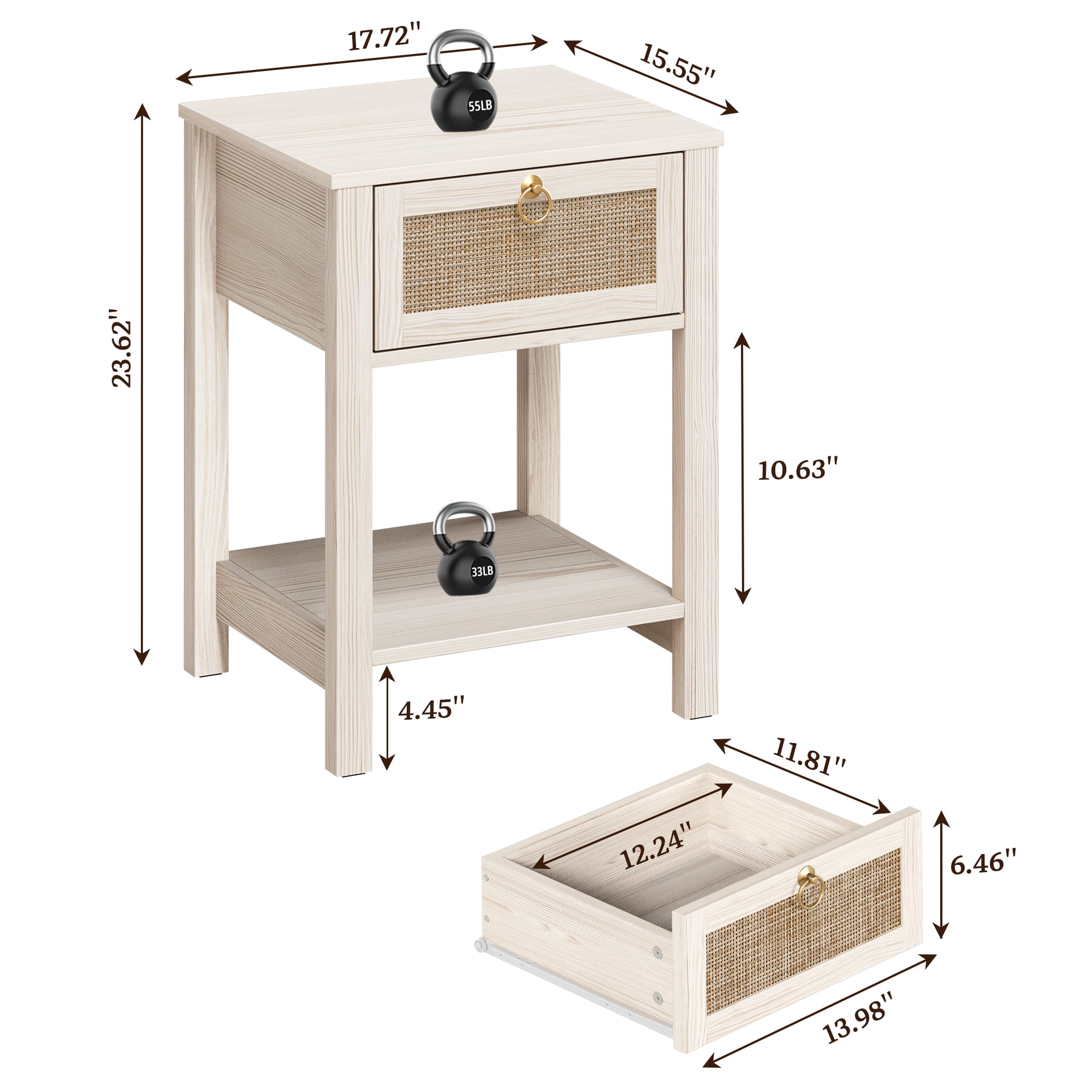 SICOTAS Rattan White Nightstands Set of 2, Modern Engineered Wood and Rattan End Tables with 1 Drawer