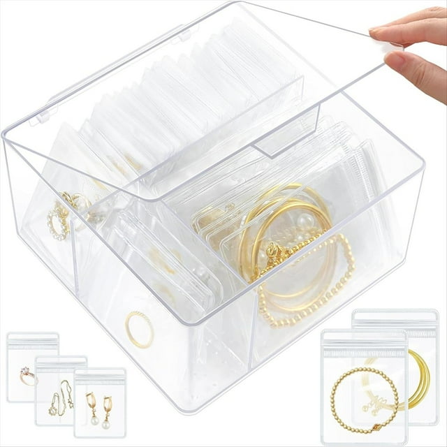 Organizador de Joyas de Acrílico, Organizadores de Joyas Transparentes y Almacenamiento con 60 Bolsas, para Aretes, Anillos, Pulseras y Collares
