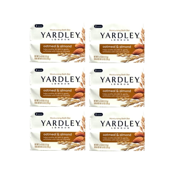 Yardley London Moisturizing Bath Bar Oatmeal & Almond 4oz, 2 Count - Pack of 6
