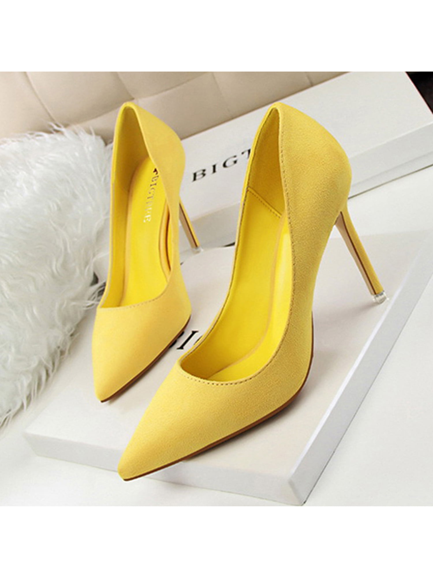 Yellow Fashion Women's Suede Stiletto Heels - TheCelebrityDresses