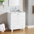 thumbnail image 4 of 30" Bathroom Vanity with Sink Combo, Single Vanity with Drawer and Storage Doors, Adjustable Shelf, Freestanding Bathroom Cabinet with Undermount Ceramic Basin, White, 4 of 9