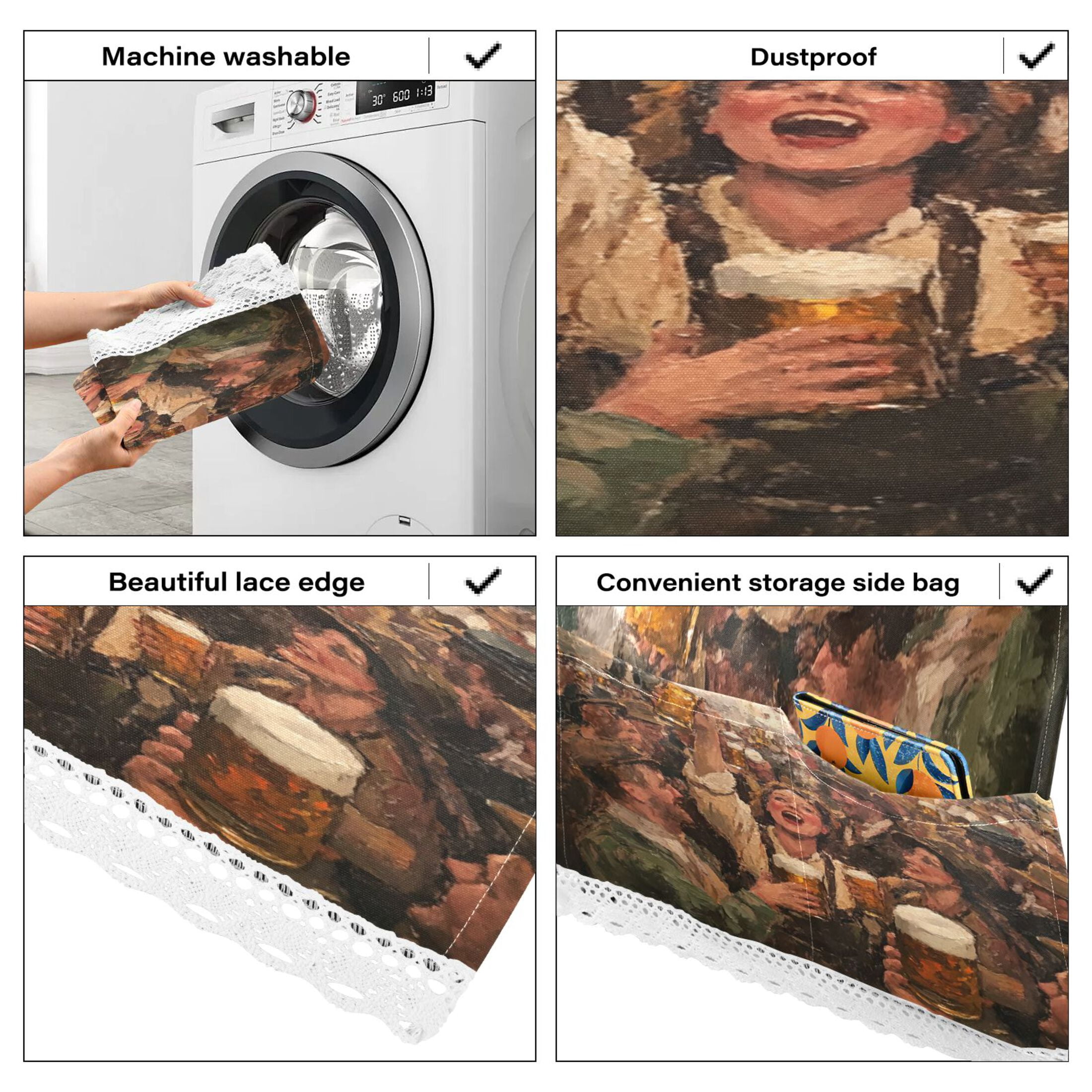 Beer FestivalWasher and Dryer Covers Dust-Proof and Oil Resistant Fridge Cover with 4 Storage Pockets Washing Machine Top Cover for Laundry Kitchen Home 51.2 x 22 In
