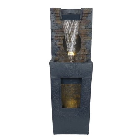 Stone Wall Cascading Fountain with LED Lights