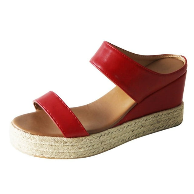 Women‘s Open Toe Elastic Strap Espadrilles Flatform Wedge Casual Sandal
