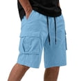 thumbnail image 3 of Big and Tall Cargo Shorts for Men Drawstring Elastic Waist Summer Work Short with Multi Pockets Sky Blue M, 3 of 8