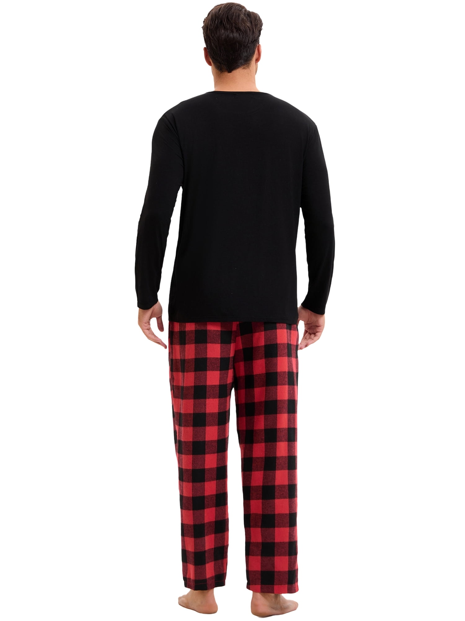 DARING DIVA Men's 2-Piece Long Sleeve Solid Nightwear Plaid Pants Set XL Black Red