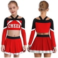 thumbnail image 5 of inlzdz Girls Cheerleading Uniform Cheer Leader Dance Crop Tops with Skirts Party Outfit 2-Piece Set Red 10, 5 of 7