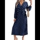 thumbnail image 3 of Vestido Plisado de Larga con Cuello en V y Lunares para Mujer, Informal, Holgado y con Cinturón Azul Marino M, 3 of 10