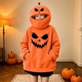 thumbnail image 6 of LOINRODI Girls Orange Pumpkin Hooded Sweatshirt Long Sleeve Cute Hallowmas Face Cover Warm Pocket Costume Orange 7 Years, 6 of 7
