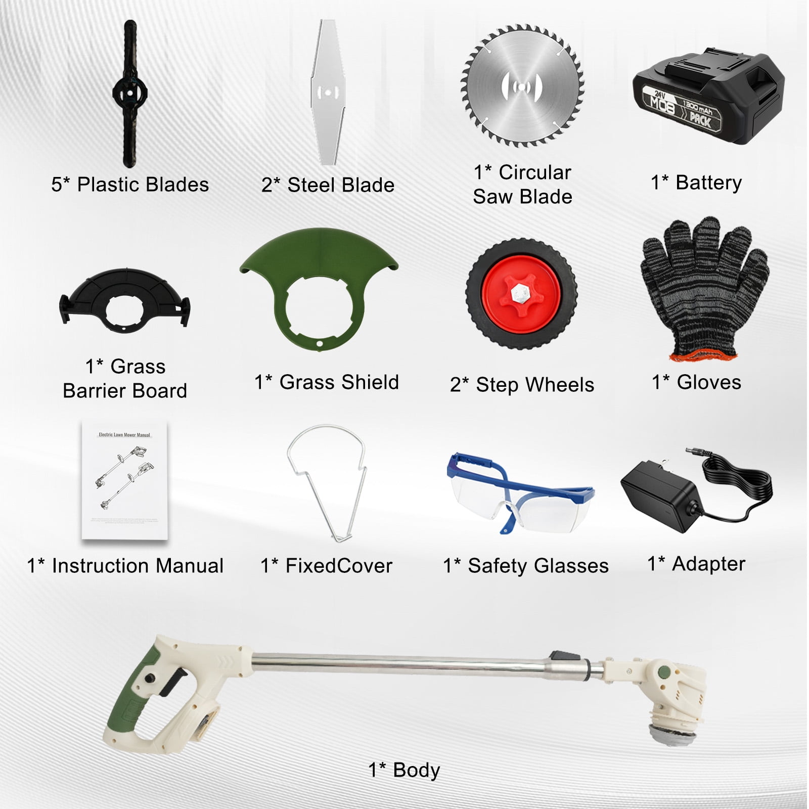 Electric Weed Eater,24V Weed Trimmer with 650W Powerful motor,Low Noise Weed Wackers & Lawn Edger,Wheels and 3 Types Blades Grass Trimmer for Lawn Garden Pruning Trimming