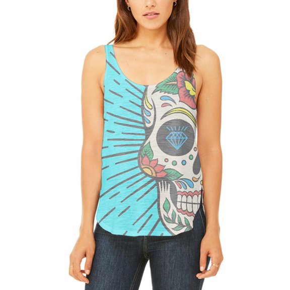 Sugar Skull Juniors Flowy Side Slit Tank Top
