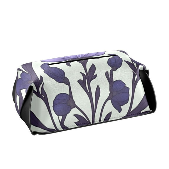 Simple Purple Flowers Tissue Box Cover Leather Square Rectangle Tissue Box Holder for Bathroom Living Room Desk Office Decor