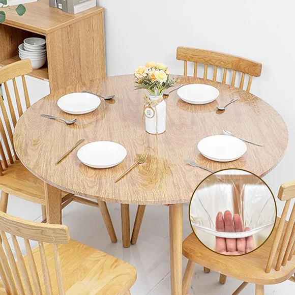 STONCEL 45-56in Round Plastic Table Cover Protector, Round Clear Plastic Tablecloth Protector, Duty Vinyl PVC Elastic Edged Tablecloth for Round Table, 45-56 inches, PVC, Table Protector