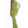 thumbnail image 3 of Women'S 2 Piece Outfit Sleeveless Knit Tank Top Bodycon Long Skirt Set Loungewear Green L, 3 of 8