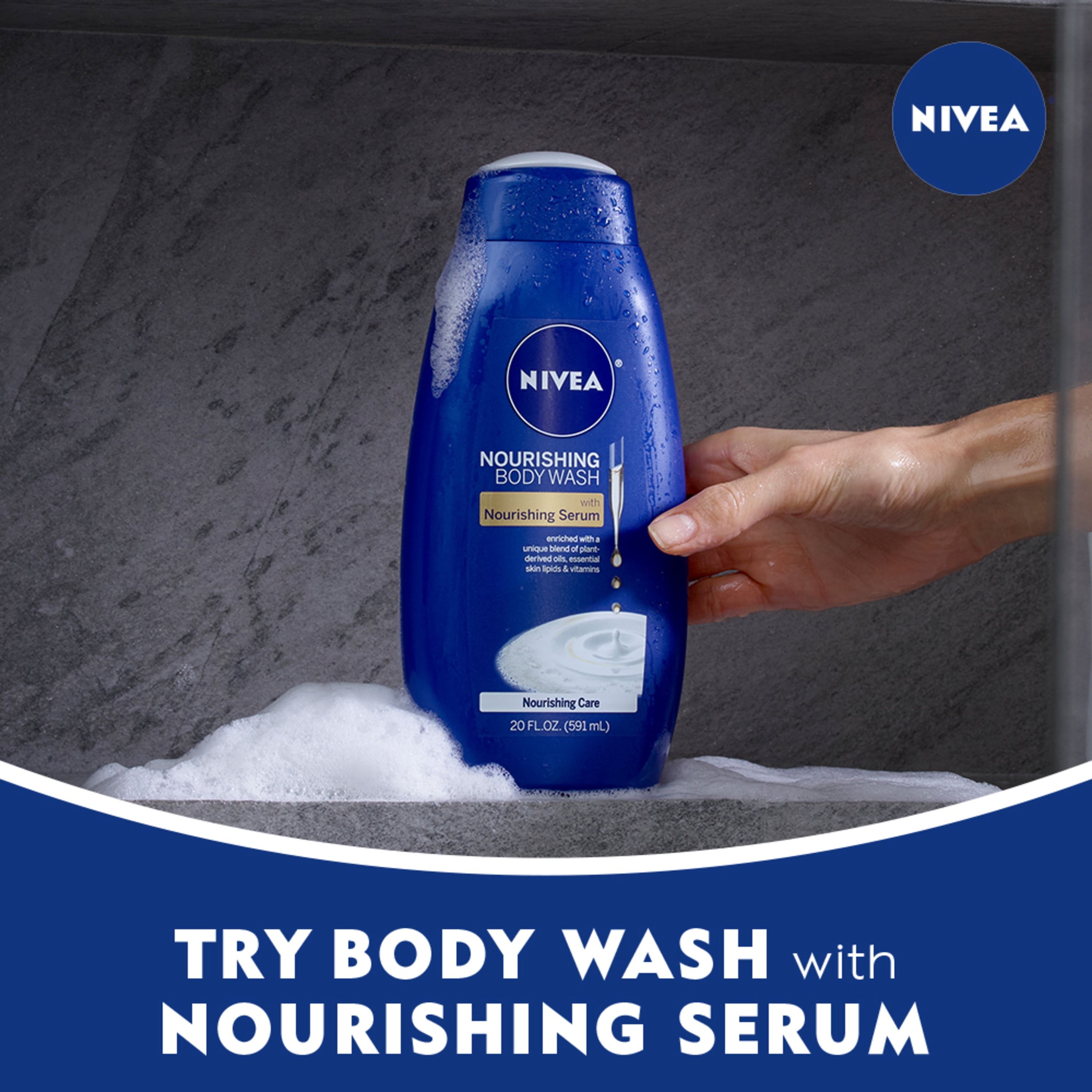 NIVEA Nourishing Care Body Wash with Nourishing Serum, 20 Fl Oz (4 ct,)