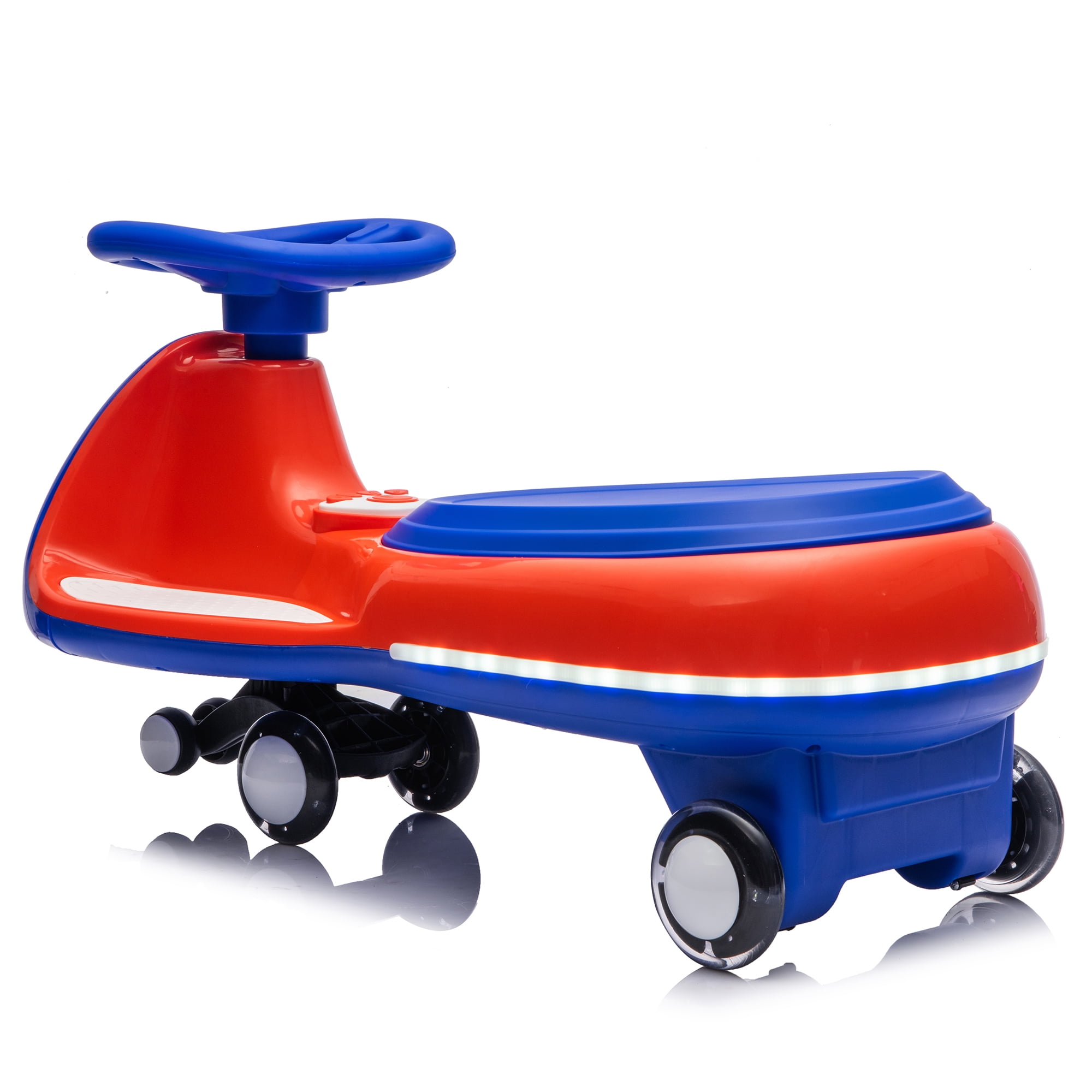 12V Kids Wiggle Car, 2-in-1 Smart Ride On with One-Key Start, Controllable LED Lights, Flashing PU Wheels, Bluetooth Music, Max 5MPH for Kids 3-8
