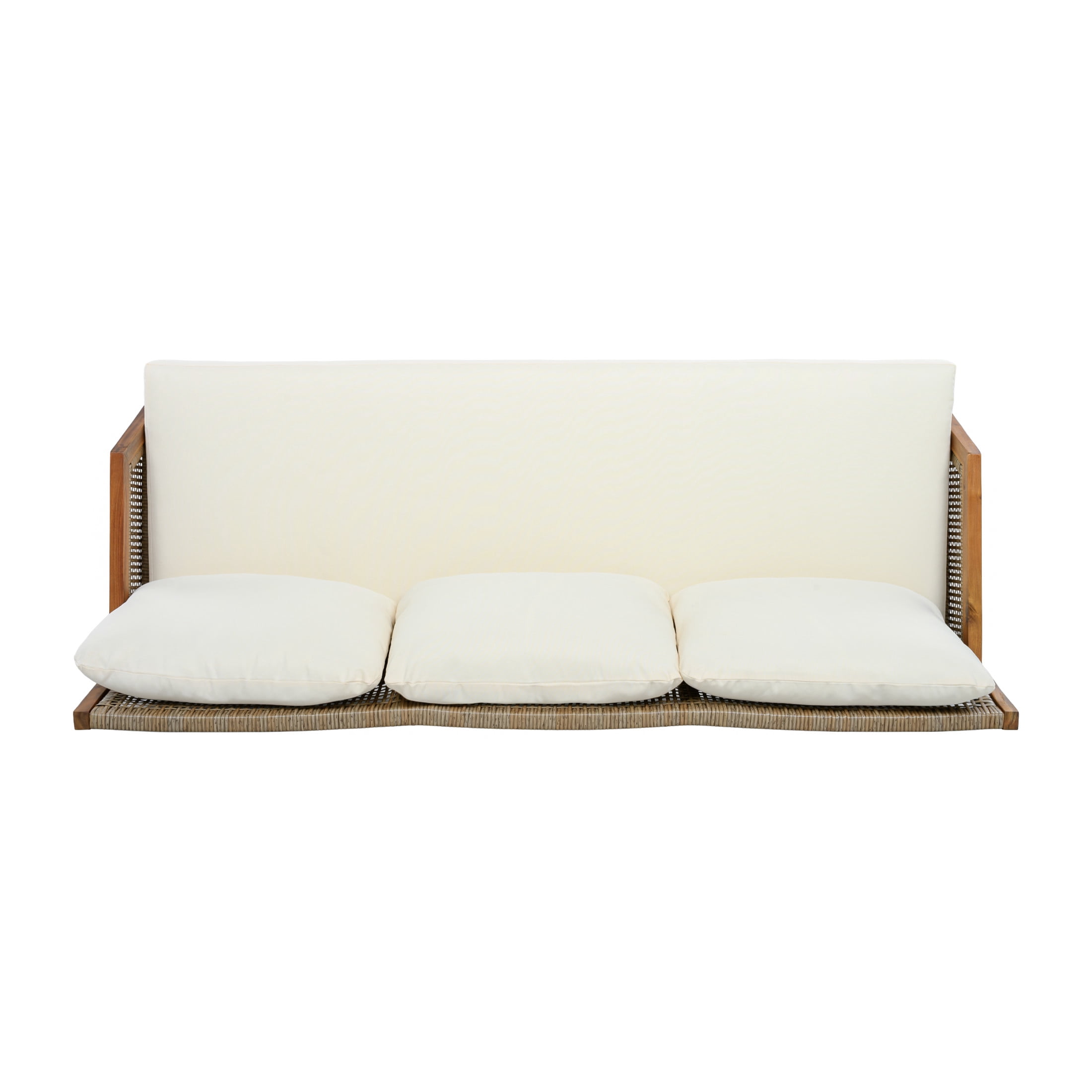 Christopher Knight Home Teak 3-Piece Outdoor Wicker Conversation Set with Table & Ottoman, Beige Cushion