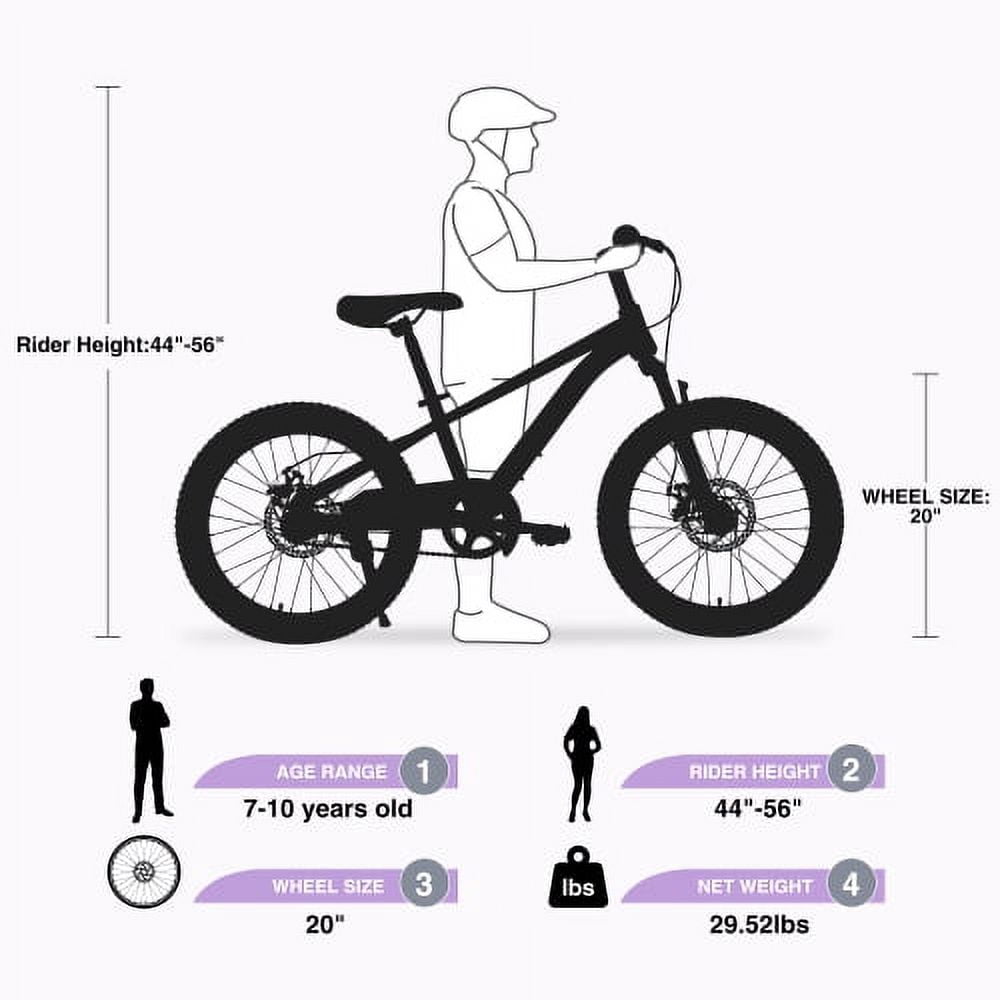 POVANLI 20 Inch Bike,Mountain Bike Ages 8-12, Single Speed Bicycles, Front Suspension Disc Brake, 11 Inch Height Steel Frame