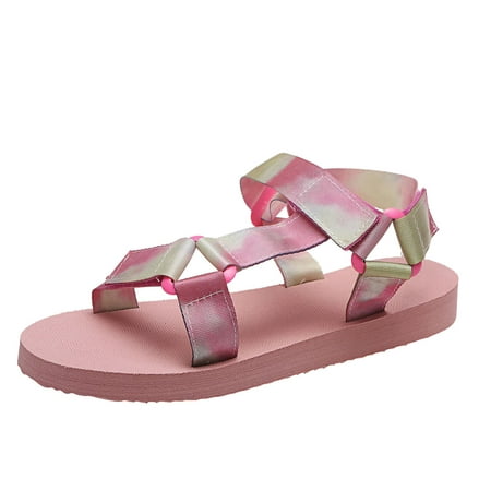 

Pgeraug womens slippers Women s Fashion Tie-Dye Leopard Printed Hook&Loop Wedge Platform Sandals mens slippers Pink 42