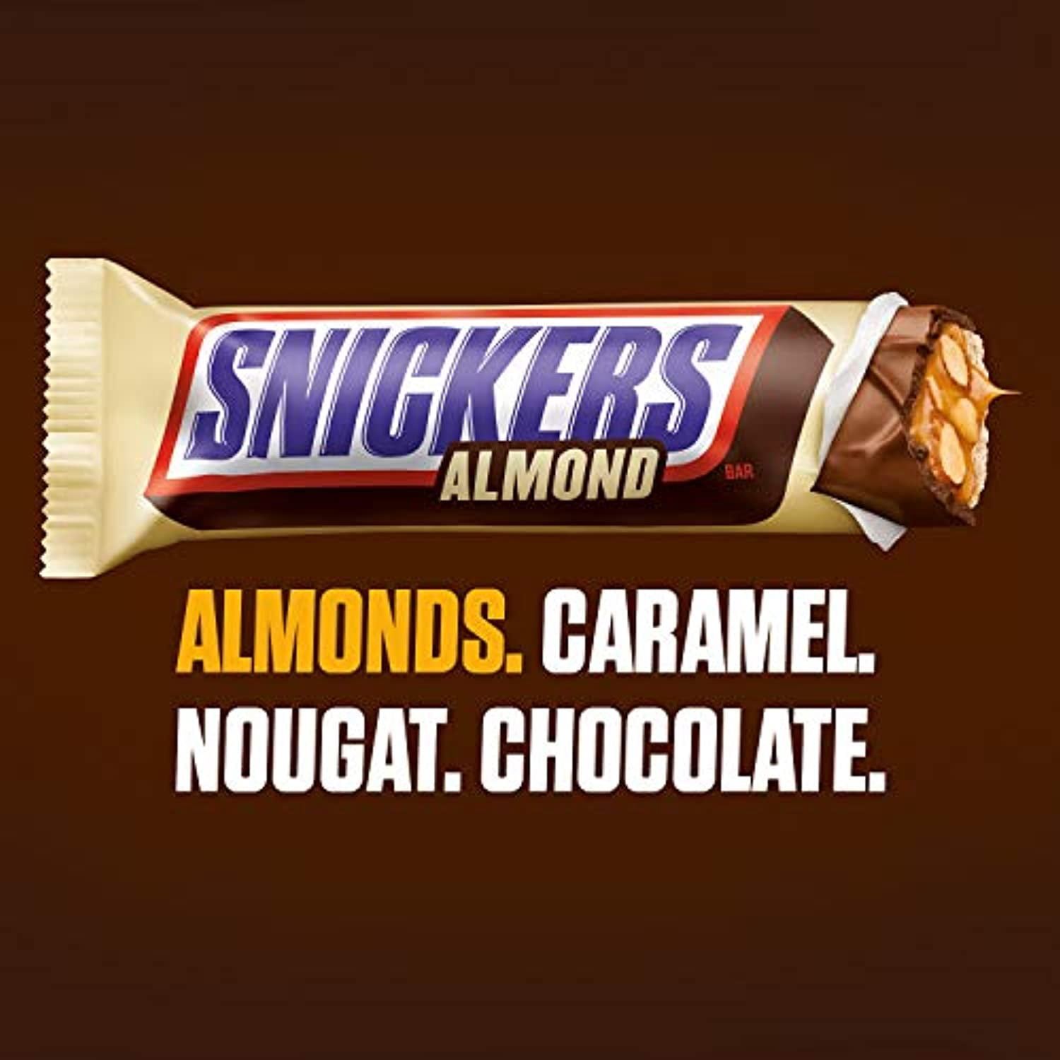 Snickers Candy Almond Milk Chocolate Bars Bulk Pack, 1.76 Oz Bars (Pack Of 24)