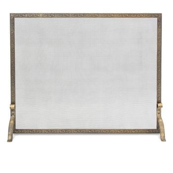 Bay Branch Embossed Antique Brass Single Panel Fireplace Screen