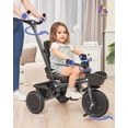 thumbnail image 3 of KRIDDO 7-in-1 Tricycle Stroller for Toddlers 18 Months to 5 Years, Adjustable Push Handle, Rotatable Seat, Cup Holder and Retractable Canopy, Folding Baby Trike w/Detachable Guardrail, Footrest, GY, 3 of 5