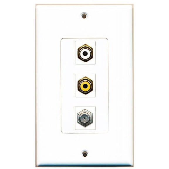 RiteAV - 1 Port RCA White and 1 Port RCA Yellow and 1 Port Coax Cable TV- F-Type Decorative Wall Plate Decorative
