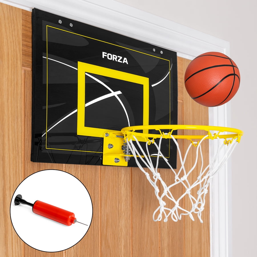FORZA Mini Over-The-Door Basketball Hoop Set – 18" x 12" Backboard, Steel Rim, Foam-Padded Brackets – Includes Mini Basketball & Pump