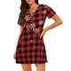 thumbnail image 1 of Balery Red Buffalo Plaid Camisón de manga corta con cuello redondo para mujer, cómodo y elegante., 1 of 6