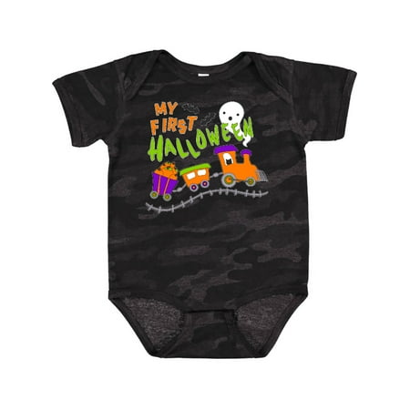 

Inktastic My First Halloween- train with pumpkins bats cat and ghost Gift Baby Boy or Baby Girl Bodysuit