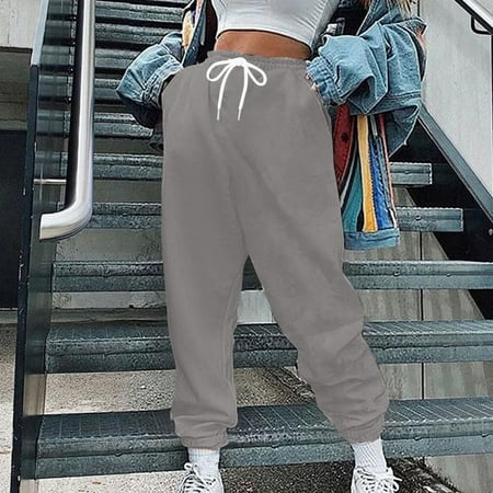 Summer Saving Clearance AXXD Womens Panties Gray Summer Cargo Hippie Punk Trousers Streetwear Jogger Pocket Solid Loose Overalls Long Pants Mother s Day
