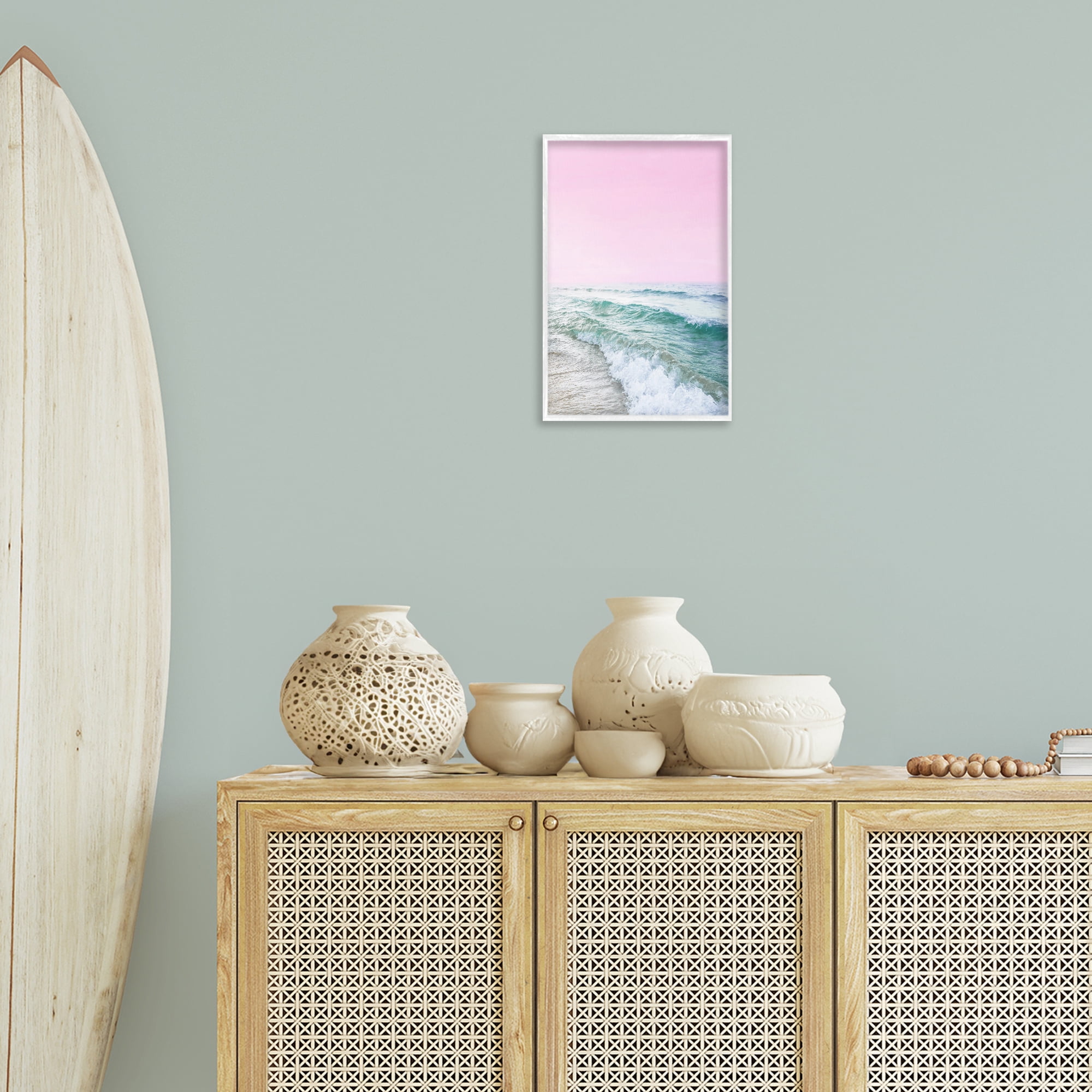 Stupell Industries Pink Winter Sea Coastal Photography White Framed Art Print Wall Art, 12 x 18