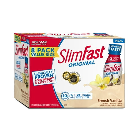 SlimFast Original Ready to Drink Meal Replacement Shakes, French Vanilla, 11 fl. oz., Pack of 8