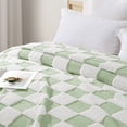thumbnail image 6 of Exclusivo Mezcla Fleece Blanket Twin Size, Cozy Lightweight and Fuzzy Checkered Blankets for Couch or Bed, Suitable for All Season, Sage Green, 60"x80", 6 of 9